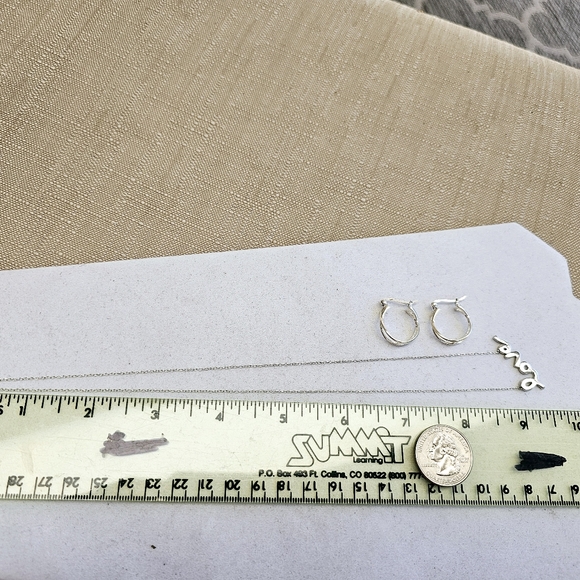 SET! 925 Silver Cursive Love Pendant with 925 Silver Hoop Earrings SET! - Picture 13 of 16